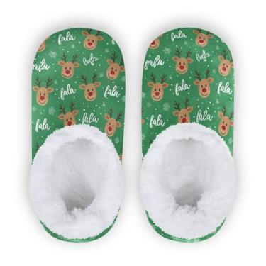 Imagem de Pantufas de Natal com cabeça de rena para meninos e meninas sapatos de inverno infantil de lã coral para uso interno e externo antiderrapante para casa PP