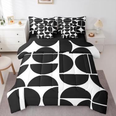 Imagem de Erosebridal Conjunto de edredom retrô preto, 7 peças, solteiro, moderno, de meados do século, para crianças e adultos, boêmio, arte vintage, conjunto de cama com edredom e lençol colorido, estética
