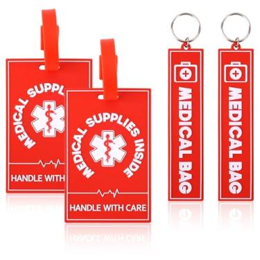 Imagem de Goktvai 4un Tags Alerta Médico para Bolsa, 2 Estilos Etiqueta Bagagem Dispositivo Médico com Alças Cartões Informação & Chaveiro para Equipamento Profissional Malas Viagem Mochila