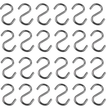 Imagem de AUXBC 24 ganchos em S de aço inoxidável 304 de 4,8 cm, ganchos para pendurar M3 resistentes, mini ganchos em forma de S, conectores para pendurar cortina, ganchos utilitários em forma de S
