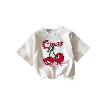 Imagem de Camiseta feminina RoseSeek com estampa de cereja branca GG