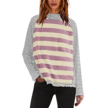 Imagem de Camisa feminina Panadila com gola alta listrada colorida S