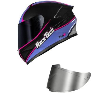 Imagem de Capacete Race Tech Hit Plus Preto e Roxo Mais Viseira Prata, 56