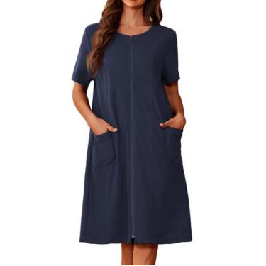 Imagem de Roupão de banho Ekouaer Zipper Waffle Knit de manga curta para mulhere