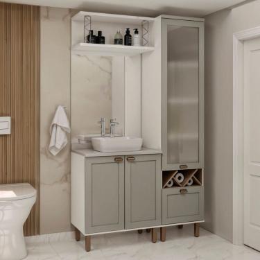 Imagem de Conjunto de Banheiro Modulado 100% Mdf Americano 3 Peças com Armário de Vidro Iluminata...
