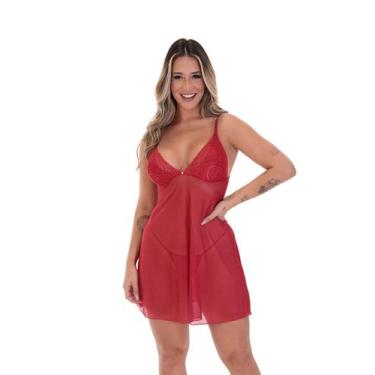 Imagem de Camisola Sexy Renda Tule Transparente Lua de Mel Baby Doll Vestido de 