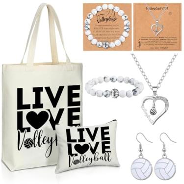 Imagem de Quelay 5 peças de presentes de vôlei para mulheres jogadoras de vôlei amantes do esporte acessórios do time incluem bolsa elegante bolsa cosmética colar pulseiras brinco para lembrancinha de festa
