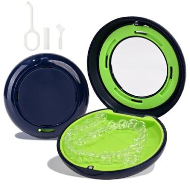 Imagem de HEMILAB Capa retentora, capa fina alinhadora com espelho, compatível com Invisalign, caixa ortodôntica de retenção fofa com orifícios de ventilação, azul