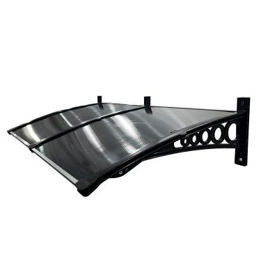 Imagem de Toldo Policarbonato 1,55x0,50m Cobertura para Portas e Janelas Imperial com Fita de Vedação Proteção Casa e Comércio com Filtros de Raios UV (FUME COM PRETO)