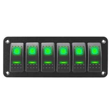 Imagem de TOTMOX Painel de alumínio com 6 interruptores de painel de 12-24 V 240 W painel de interruptor basculante para carro automotivo barco marinho interruptor universal de painel de alumínio 6 interruptores luz verde