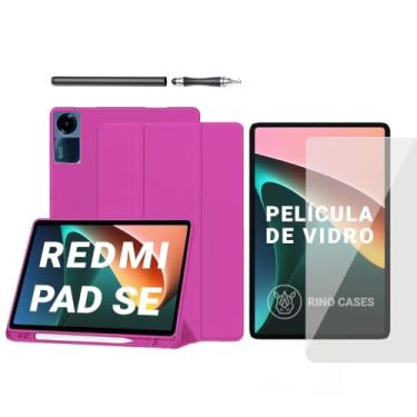 Imagem de Capa Smart Case para Xiaomi Redmi Pad SE 11'' – Magnética, Sleep/Wake, Suporte para Caneta, Tampa Magnética e Suporte Integrado (Magenta, Redmi Pad SE 11'' (Capa + Película + Caneta))