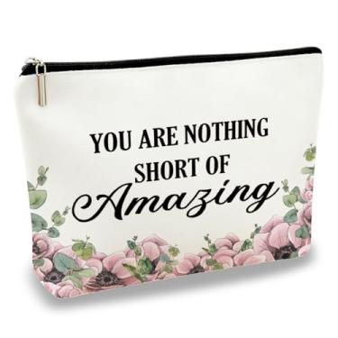 Imagem de Bolsa de maquiagem inspiradora com zíper You Are Nothing Short Of Amazing Motivational Quote Cosmetic Pouch For Women Cute Travel Higiene Pessoal Bolsa Leve Durável Lona Beleza Bolsas 25 x 18 cm