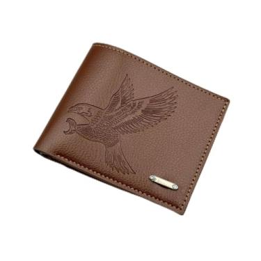 Imagem de Carteira masculina dobrável com bloqueio fino, bolso frontal minimalista - fina e elegante com janela de identidade01, Café, Minimalista