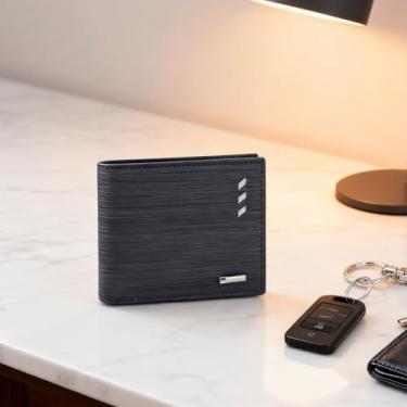 Imagem de Porta-cartões de visita elegante para homens, carteira fina de poliuretano macio com 7 compartimentos para cartão, 1 janela para identidade, carteira portátil para homens com 2 bolsos com zíper para