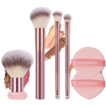 Imagem de 6 conjuntos de pincéis de maquiagem poderosos, corretivos, pincéis de sombra de cabeça dupla para líquido, creme e pó - pincel de polimento, mistura e rosto