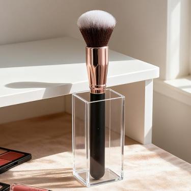 Imagem de Pincel Kabuki de topo redondo preto premium para blush em pó, polimento e mistura de bronzeador