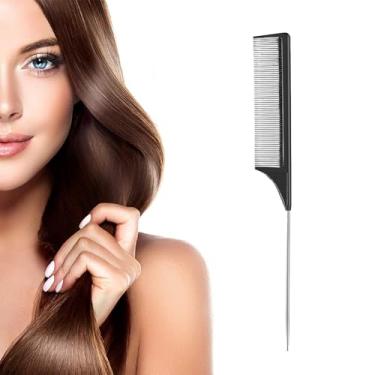 Imagem de Pente profissional de cauda de rato - pente de cauda de metal de dente fino para corte de cabelo e estilo de precisão