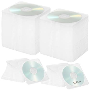Imagem de 50 capas ultrafinas para CD, capas transparentes de DVD 13 x 12,4 x 0,4 cm, capas de plástico macio para CD com dentes internos, estojo de CD DVD com economia de espaço para armazenamento seguro