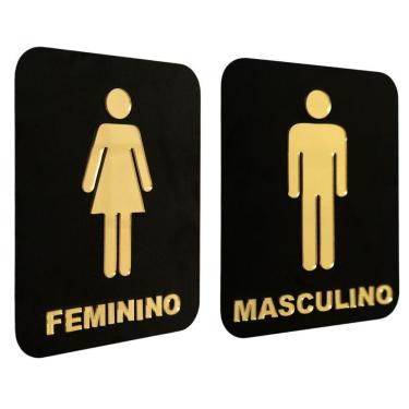 Imagem de Kit 2 Placas Wc Acrílico Banheiro Masculino Feminino 20x15cm