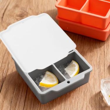 Imagem de Bandeja de gelo para 4 cubos de café – empilhável de fácil liberação, funciona como máquina de gelo, bandeja de silicone e molde de resfriamento de bebidas – cinza + capa transparente
