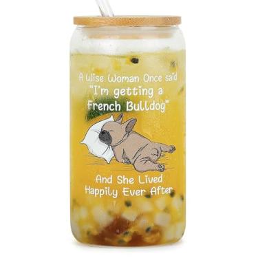 Imagem de DECZHIYU Presentes de buldogue francês para mulheres - Presentes de aniversário de Natal para amantes de buldogue francês - Presente para dono do pai e mãe de cachorro para dia das mães - copo de