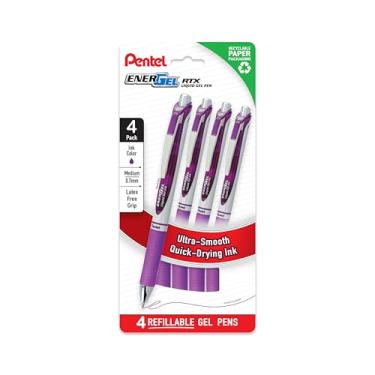 Imagem de Pentel Canetas de gel líquido EnerGel RTX, média (0,7 mm), violeta, sem plástico, pacote com 4 (BL77PF4V)