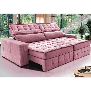 Imagem de Sofá Retrátil e Reclinável 2,15m Cama Inbox Big Puffer com Softgeld40 Velupluma Rose