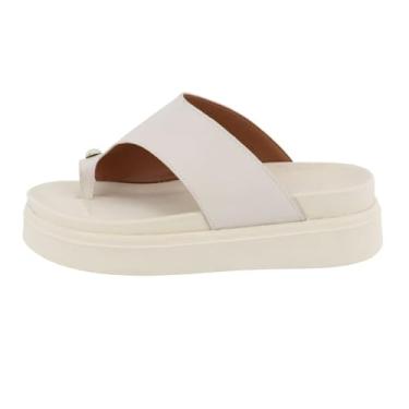Imagem de Sandalia Flatform Papete Tamanco Feminino Detalhe Dedo Peça Organica Dourada Anatomica Macia Tamanho:37;Cor:Off White;Gênero:Feminino;Departamento BS:Esporte