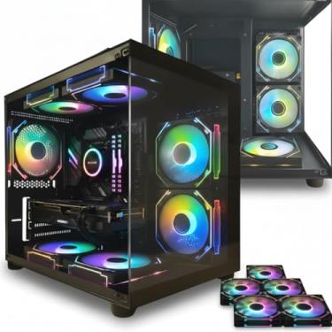 Imagem de Kit Gabinete Gamer Aquário Preto GB1796 Vidro Temperado Frontal Lateral Micro ATX + 05 fans RGB Gerenciáveis FC1396