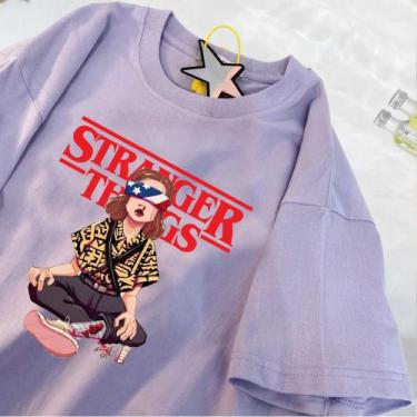 Imagem de Camiseta Stranger Things Unissex 100 Algodão - Sneko, Lilás, XG blusin