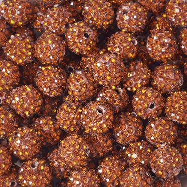 Imagem de KISSITTY Contas de strass, 100 peças, 10 mm, cor laranja escura, argila de polímero, bolas de discoteca redondas para fazer joias de Natal, colares, brincos, pulseiras, decorações