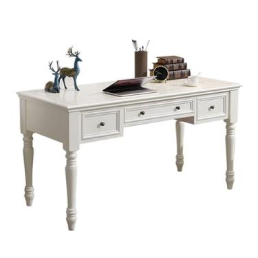 Imagem de Mesa de trabalho Mesa executiva de 55" em marfim com 3 gavetas, mesa escritório madeira para trabalho e estudo