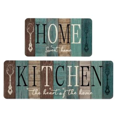 Imagem de gdhiybf Conjunto de 2 tapetes e tapetes de cozinha Farmhouse Kitchen is The Heart of The Home, vintage, antiderrapante, lavável, decoração de casa, 43 x 119 cm e 43 x 73 cm