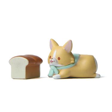Imagem de Escultura de cachorro Corgi fofo de resina com pão, decoração de jardim, 1,3 a 2,3 cm