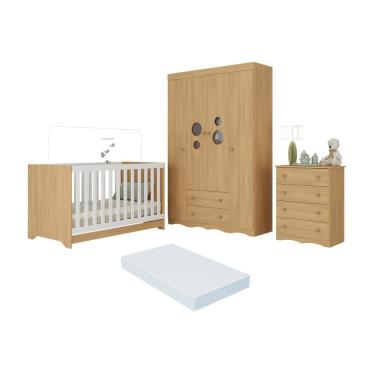 Imagem de Quarto de Bebê Completo com Berço Americano 3 em 1 Colchão Incluso Sonho Multimóveis MP4635