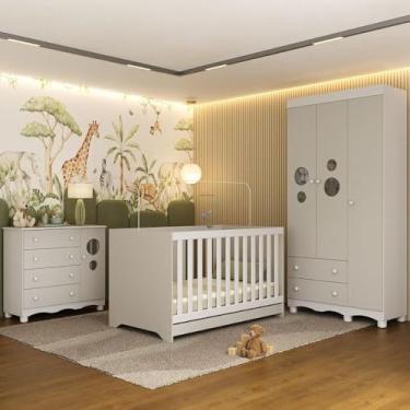 Imagem de Quarto de Bebê Completo com Berço Americano 3 em 1 Suspiro Multimóveis Mp4624 Branco/off White