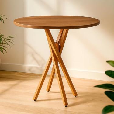 Imagem de Mesa De Jantar Linha Moderna Luxo Com Tampo Redondo Marron Pés De Madeira