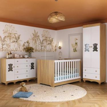 Imagem de Kit Quarto de Bebê Completo com Berço Americano 3 em 1 Ternura Mp4659 – Madeirado/Branco, Multimóveis, 3 Anos de Garantia