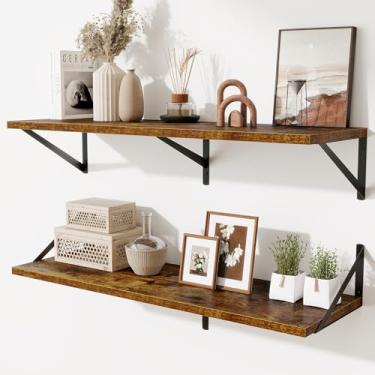 Imagem de Acovy Prateleiras flutuantes profundas para parede, prateleiras de parede de madeira 91 cm L x 25 D com suportes de metal, prateleira flutuante de armazenamento suspensa para sala de estar, quarto