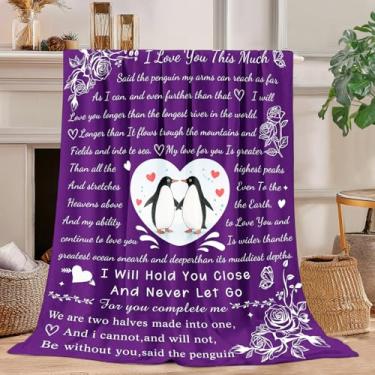 Imagem de Knerova Presentes para ela - Cobertor de pinguim romântico para ela, cobertor de aniversário de casamento para mulheres e homens, presentes de aniversário para namorado, namorada, presente de