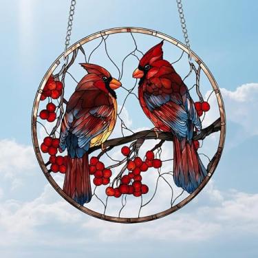 Imagem de Enfeite de acrílico para pendurar da série Animal, plano 2D, 19 x 19 cm, protetor solar de janela, ótimo para presente ou decoração pessoal (pássaro vermelho)