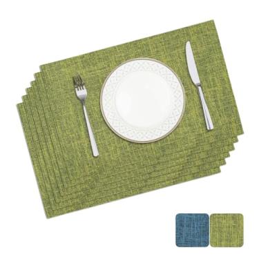 Imagem de Privalace Jogo americano retangular de poliéster 45,7 x 30,5 cm, conjunto de 6 tapetes de mesa laváveis antiderrapantes resistentes ao calor e a manchas para decoração de mesa de jantar de cozinha