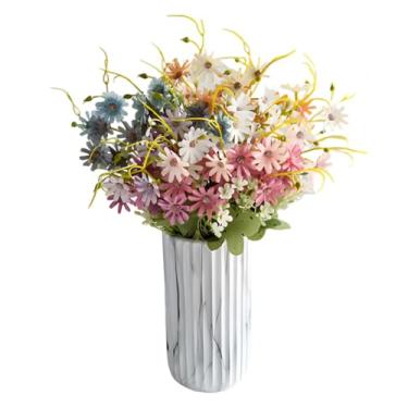 Imagem de Flores artificiais de margarida de seda, 6 peças, conjuntos de flores mistas coloridas 39,9 cm, arranjos florais internos, decoração de casa, branco, azul, verde, champanhe