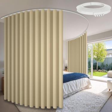 Imagem de Sovtfides Cortinas blecaute para sala de estar, bege 2 painéis L 105 x C 96 pol + faixa de cortina de teto branca 5 m, divisória de quarto