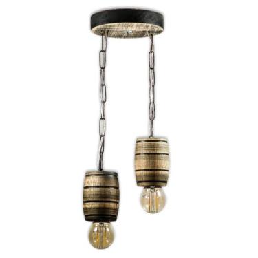 Imagem de Luminária Pendente Lustre Duplo em Madeira Maciça Barril Rústico Colon