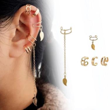 Imagem de Brinco Piercings Kit 5 Peças Pressão Banhado Ouro 18k - BRW