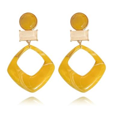 Imagem de RCHENGYANUIMA Brincos modernos geométricos quadrados exagerados de resina irregular com pingente vazado joias modernas para mulheres, Medium, Acrílico, Sem pedra preciosa