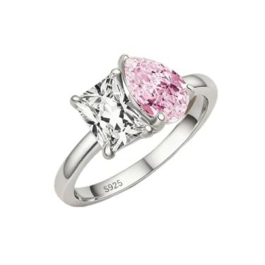 Imagem de 1 anel quadrado banhado a prata branca multicolorida para mulheres uso diário namoro melhor presente de aniversário joias finas presentes, Pink-8, Prata, Zircônia cúbica