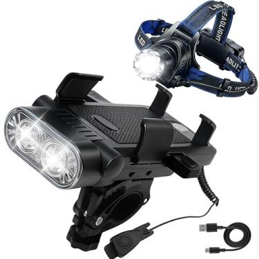 Imagem de Lanterna Bike 4 em 1 Farol LED 800LM Suporte Celular Buzina Powerbank IPX6 Ajustável + Lanterna de Cabeça LED Recarregável Foco Zoom IPX4