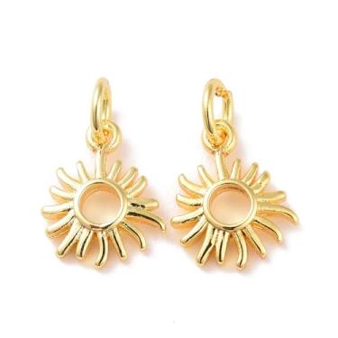 Imagem de MakemadeDIY 10 berloques de latão de zircônia cúbica sol 18 K para colares, fazendo sol cintilante, pingentes dourados para pulseiras, colares, brincos, presente de artesanato